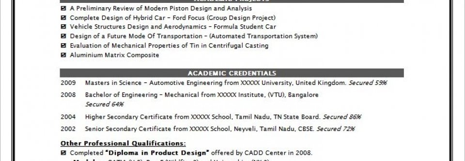 Resume Mechanical Design Engineer